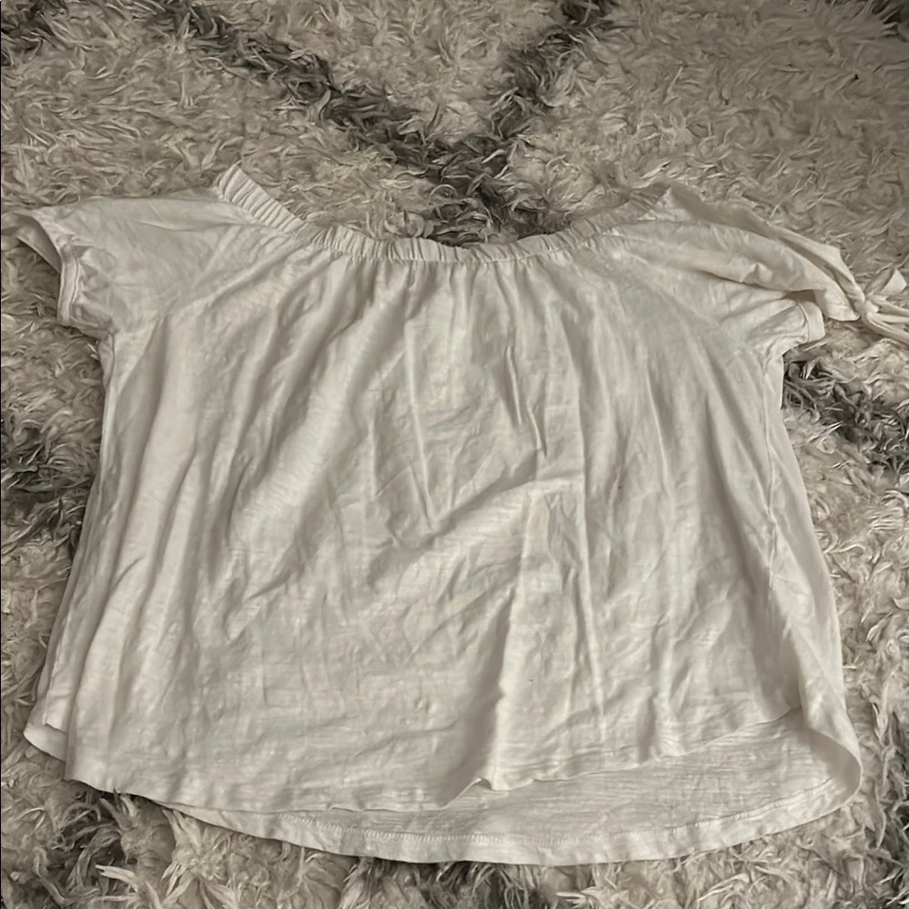 H&M White Smocked Short Sleeve Blouse